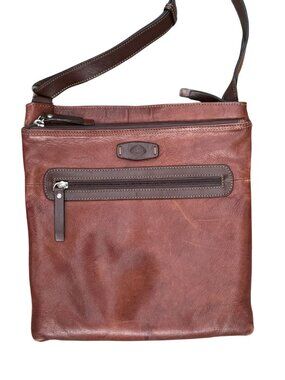 The Trend Italy Genuine Brown Leather Multi-Zip Crossbody Bag Like New